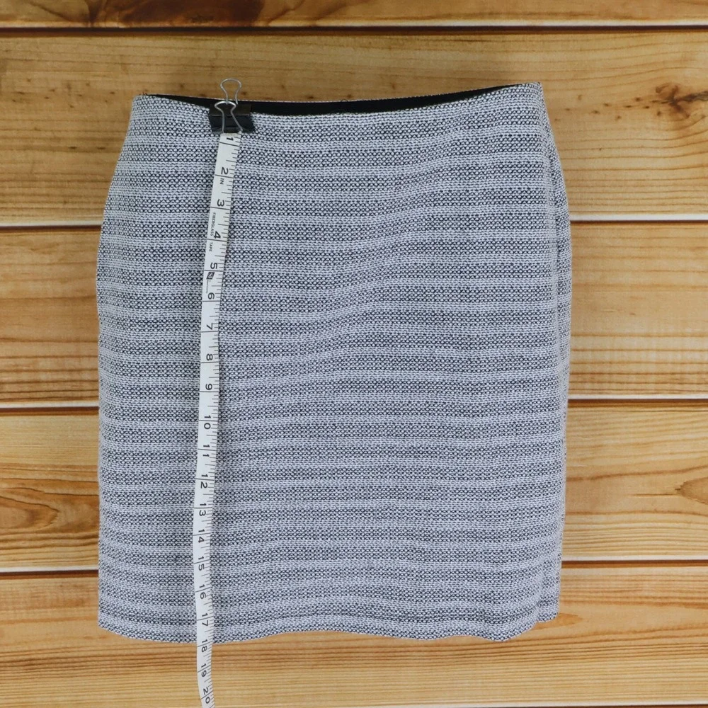 LOFT Pencil Skirt Womens Sz MP Gray Geometric Cotton Blend Stretch Waist Pull-On
